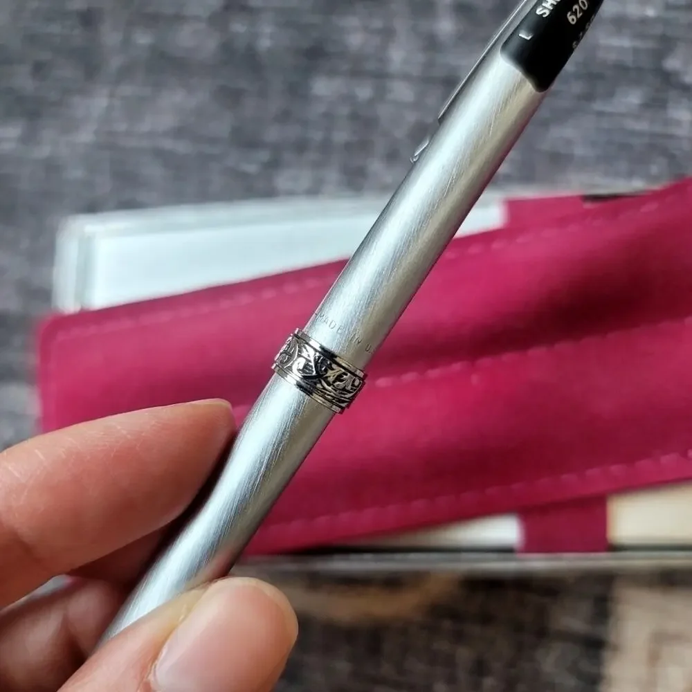 Lady Sheaffer 620 Mechanical Pencil (70s) Brushed Chrome Ornate Florentine .9mm